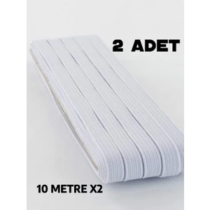 2 Adet 0.80 cm 20 Metre Beyaz Bel Paça Don Lastiği Geniş Yassı Lastik