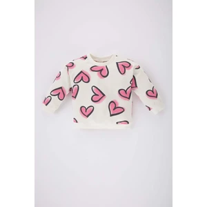 Kız Bebek Bisiklet Yaka Kalp Desenli Sweatshirt C2428A524SP