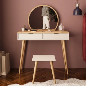 V1060 Lucy Tabureli Makyaj Masası Sepet-Kumtaşı