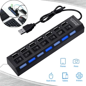 7 Port USB Hub USB 2.0 Anahtarı USB Hub Yüksek Hızlı Çoklu 7 In 1 Hub USB On/off Anahtarı Taşınabilir USB Splitter Laptop Için USB Çoğaltıcı