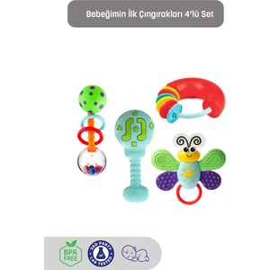 4'lü Çıngırak Seti Unisex Bebekler İçin Eğlenceli ve Renkli Tasarım 0-2 Yaş