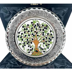 Zeytin Ağacı Desenli Gümüş Tabak