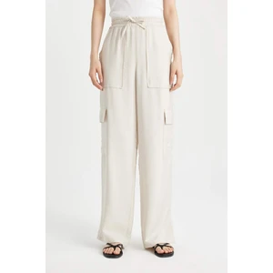 Wide Leg Dökümlü Kumaş Pantolon Beli Lastikli Bağcıklı Geniş Bol Paça Cepli Yüksek Bel Uzun Boy Paça Yırtmaçlı A9212AX24SM