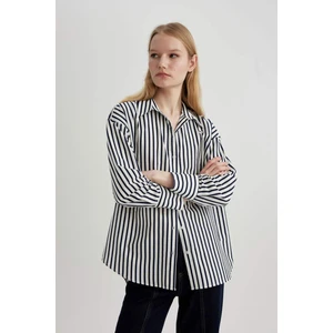 Oversize Fit Poplin Uzun Kollu Çizgili Gömlek W7702AZ24SP