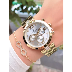 Orijinal Çelik Kordon Kadın Kol Saati 3 Atm Su Geçirmezlik Gold Renk Bileklik Hediyeli DK377C2