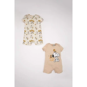 Erkek Bebek Yenidoğan Snoopy Penye 2'li Kısa Kollu Tulum C4360A524SM