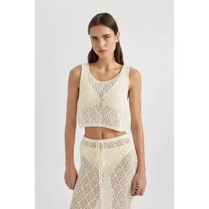 Regular Fit Triko Ajurlu Kolsuz Plaj Üstü-Fall in Love B6887AX24SM