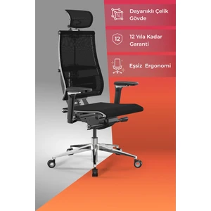 Yoga 4df Ergonomik Fileli Ofis Sandalyesi / Yönetici Koltuğu - AB.F.15.13A Siyah