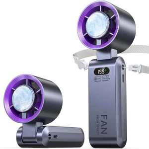 Taşınabilir Buz Soğutuculu El Tipi Fan, 5500MAH Şarjlı Mini Fan [20000 Rpm], 1-100 Hız Seçeneği, 20 Saat Soğutma Süresi, Boyun Askılı Masaüstü Fan