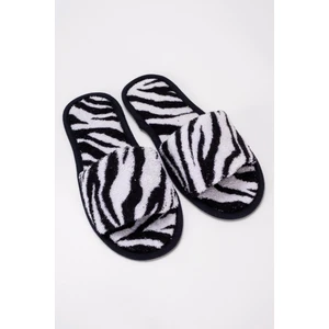 Zebra Desen Havlu Terlik Kaymaz İnce Taban - Zebra Baskılı- Siyah Biyeli-43-45