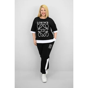 Kadın Büyük Beden Kısa Kollu Nakış Detaylı Garnili Eşofman Takımı 8192-25