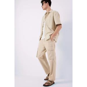 Wide Leg Bol Rahat Kesim Kargo Cepli Keten Görünümlü Yazlık Pantolon B9407AX24SM