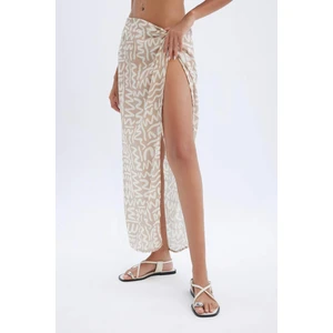 Desenli Yırtmaçlı Plaj Eteği-Fall in Love C6104AXNS