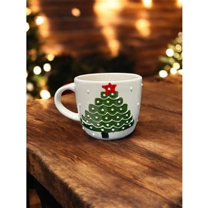 El Yapımı Yılbaşı Temalı El Boyaması Çam Ağacı Desenli Hediyelik Seramik Kupa