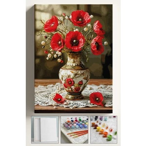 Sayılarla Boyama Seti Numaralı Tuval Fırça Boya  Kasnaklı 40X50 cm - Dantel Vazo