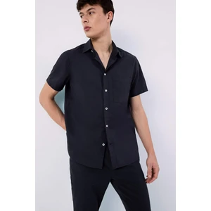 %100 Pamuk Regular Fit Yazlık Polo Yaka Keten Görünümlü Kısa Kollu Gömlek D7551AX25SP