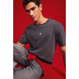 %100 Pamuk Bisiklet Yaka Kalp Baskılı Kısa Kollu Tişört D5156AX25SP