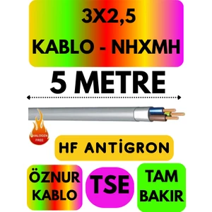 Öznur 3x2,5 nhxmh (Alev Iletmez) Kablo Metre Seçenekli (Gri)