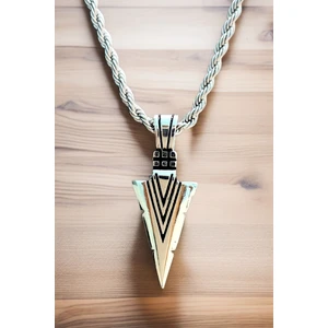 AK Store Gümüş Kaplama Krom-Çelik Madalyon Erkek Kolye Mızrak Ucu