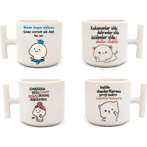 4'lü Moci Cat Baskılı - T Kulp Kupa