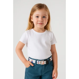 Kids Elastik Örgü Çocuk Kemeri Beyaz Denizci Baskılı