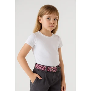 Kids Elastik Örgü Çocuk Kemeri Pembe Leopar Baskılı