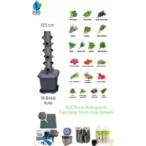 Hidroponik Dikey Tarım - Topraksız Tarım Kule Sistemi Seti - 18 Bitkilik (Marul,çilek vb.)