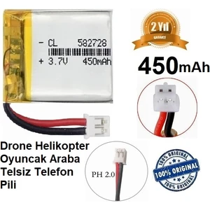 Ph 2.0 450 Mah 3.7V Siyah Soket Drone Helikopter Oyuncak Araba Telsiz Telefon Pili