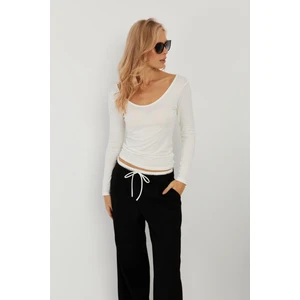 Kadın Beyaz Ön Arka U Yaka Bluz LPP1265