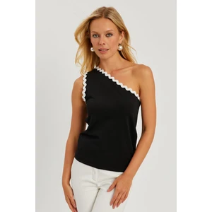 Kadın Siyah Tek Omuz Biyeli Bluz EY2792