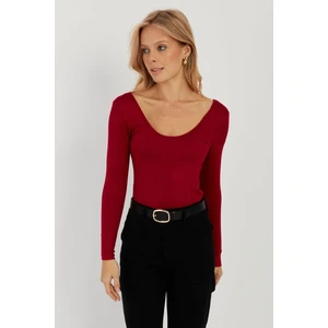 Kadın Bordo Ön Arka U Yaka Bluz LPP1265