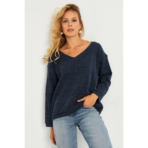 Kadın İndigo V Yaka Triko Bluz YV282