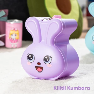 041-1 Pvc Anahtarlı Kilitli Gülenyüz Kumbara Lila 12,5X15,5CM