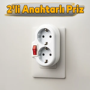 Kablosuz Açma Kapamalı Anahtarlı 2'li Beyaz Grup Priz Golyat Düğmeli Fiş Topraklı Çoklu Çoğaltıcı