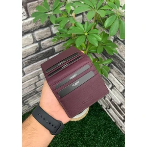 Derije Hakiki Deri Mürdüm Patlı Tasarım Unisex Kartlık (T425)