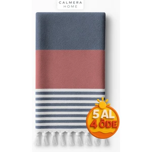 Calmera Home Natura Peştemal | Pamuk - Doğal Saçaklı | Plaj, Havuz, Spa, Hamam, Sauna, Spor, Seyahat Havlusu - Lacivert & Kırmızı