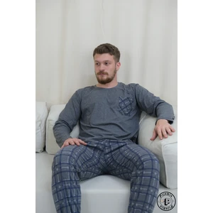 Gri Ekose Desenli Uzun Kol Erkek Pijama Takımı
