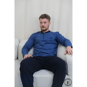 Mavi Düğmeli Uzun Kol Erkek Pijama Takımı