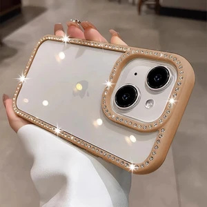 Apple iPhone 13 Uyumlu Kılıf Zebana Bling Diamond Silikon Kılıf Desert Titanyum