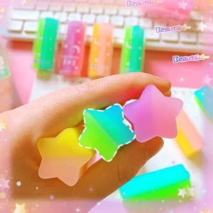Lucky Star Yıldız Desenli Gökkuşağı Renkli Silgi Seti, 3'lü Paket, Ay ve Yıldız Temalı