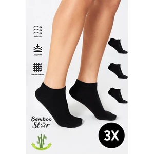 Bamboo Star Bambu Kadın Siyah Patik Dikişsiz Premium Çorap 3 Lü Paket