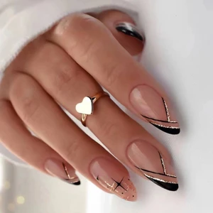 Tips Art Siyah Simli Badem 24’lü Takma Tırnak Seti ve Zararsı Yapıştırıcı