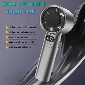 Dijital Göstergeli Taşınabilir Şarjlı El Fanı Vantilatör - LCD Ekran - Turbo Fan Vantilatör - Yüksek Pil Kapasitesi - Kolay Kullanım
