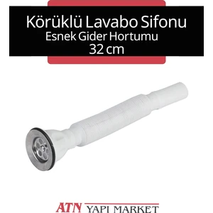 Esnek Körüklü Lavabo Sifonu – Plastik Gofrajlı Hortum – Paslanmaz Süzgeç Başlıklı – Standart Lavabo Gider Borusu