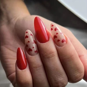 Tips Art Kırmızı Kalp Badem 24’lü Takma Tırnak Seti ve Zararsız Bant Yapıştırıcı