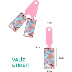 Trink Çanta Desenli Silikon Valiz ve Bavul  Bagaj   Isimlikli Etiket  * 2 Adet * Pembe Dünya Haritası