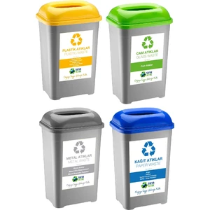 Sıfır Atık Geri Dönüşüm Kutusu 50 LT*4ADET Atık Kutusu 4lü Set Kağıt Metal Plastik Cam büyük boy