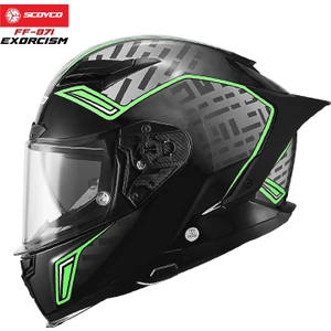 FF-871 Exorcısm Siyah-Yeşil Güneş Vizörlü Kapalı Kask