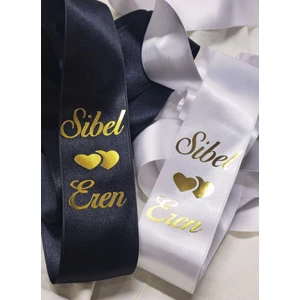 Isme  Özel Takı Kurdelesi 6 cm Eninde 2 Metre 2 Adet Gold Baskılı