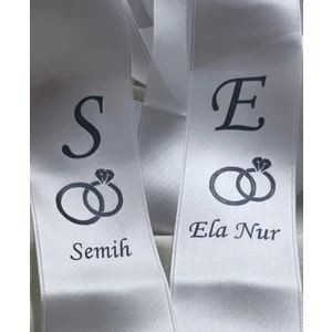 Kişiye Özel Takı Kurdelesi 6 cm Eninde 2 Metre 2 Adet Siyah Beyaz